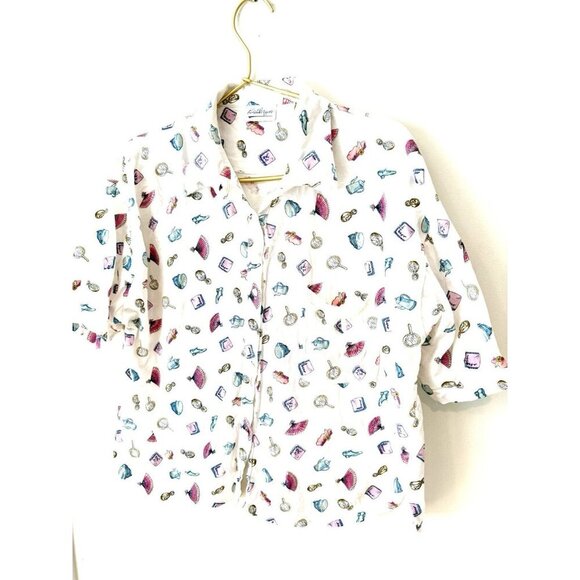 kathryn Vintage Makeup Glam print pajama Top - Picture 2 of 7